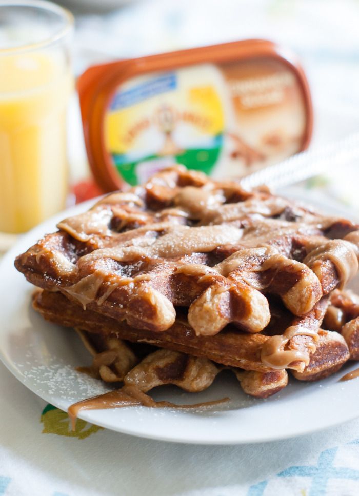 Cinnamon Sugar Waffles with Cinnamon Peanut Butter Maple Drizzle Bake